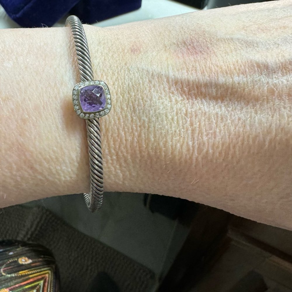David Yurman 4mm Noblesse Cable Bracelet Amethyst and Diamond Bracelet